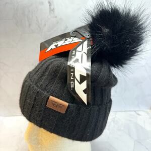 NWT Fly Racing Women’s Snow Pom Beanie Black Lined Snow Sports Skiing Cozy